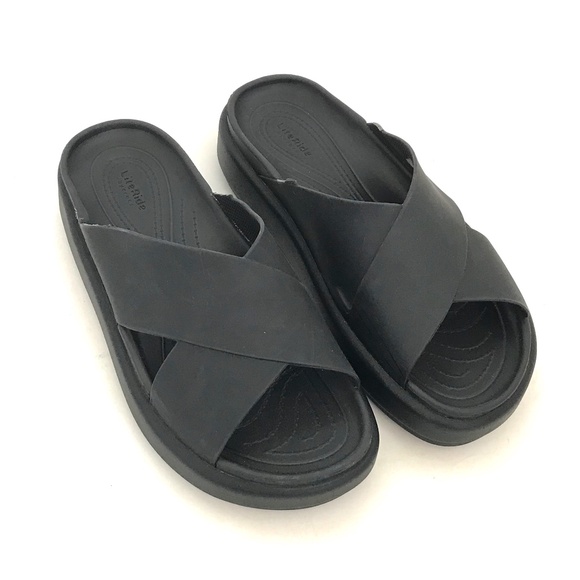 Crocs Brooklyn Luxe Cross Strap Sandals Black Women’s Size 8 - Picture 1 of 16